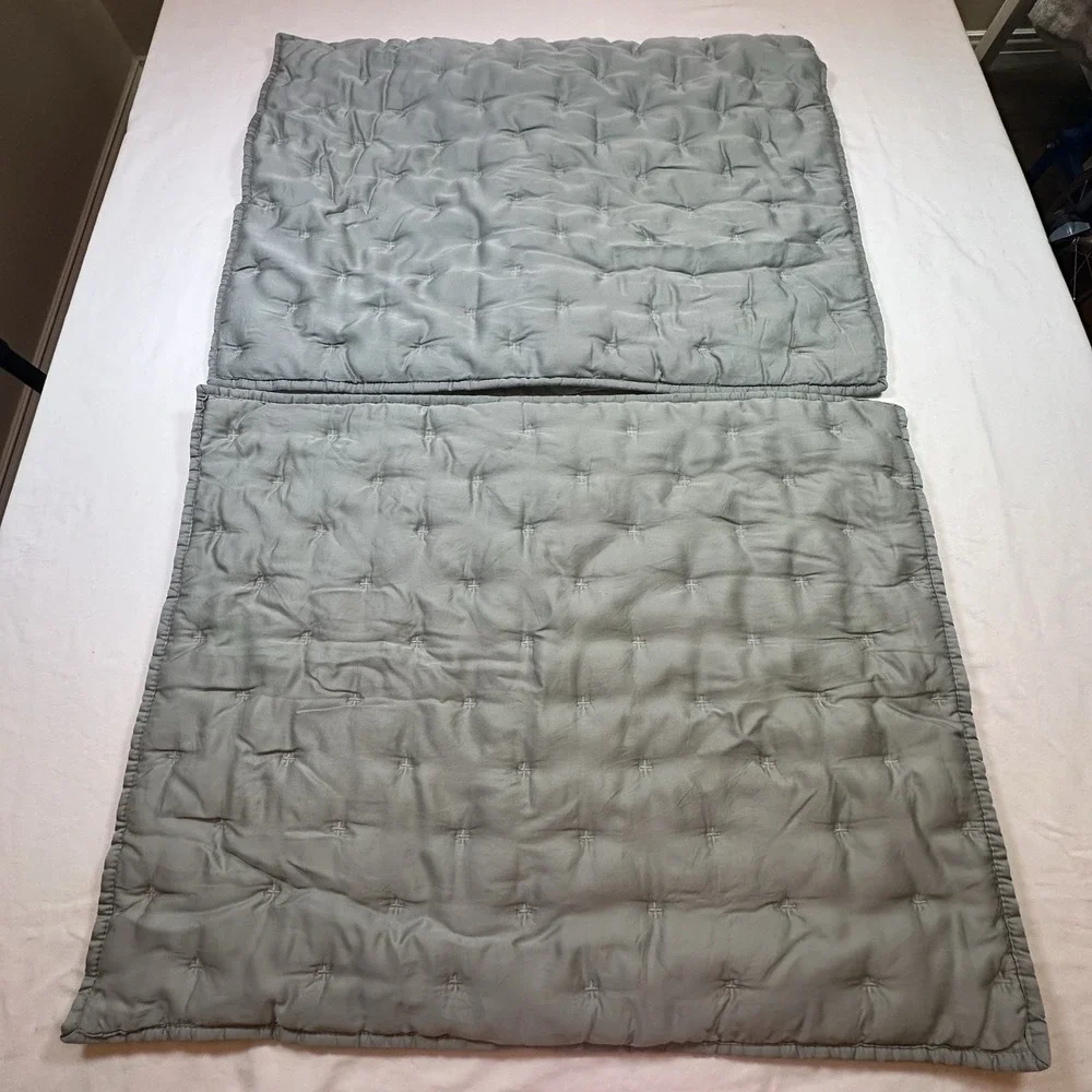Pottery Barn Lyocell Hand Tacked Quilted Standard Pillow Shams Gray/Green Set 2